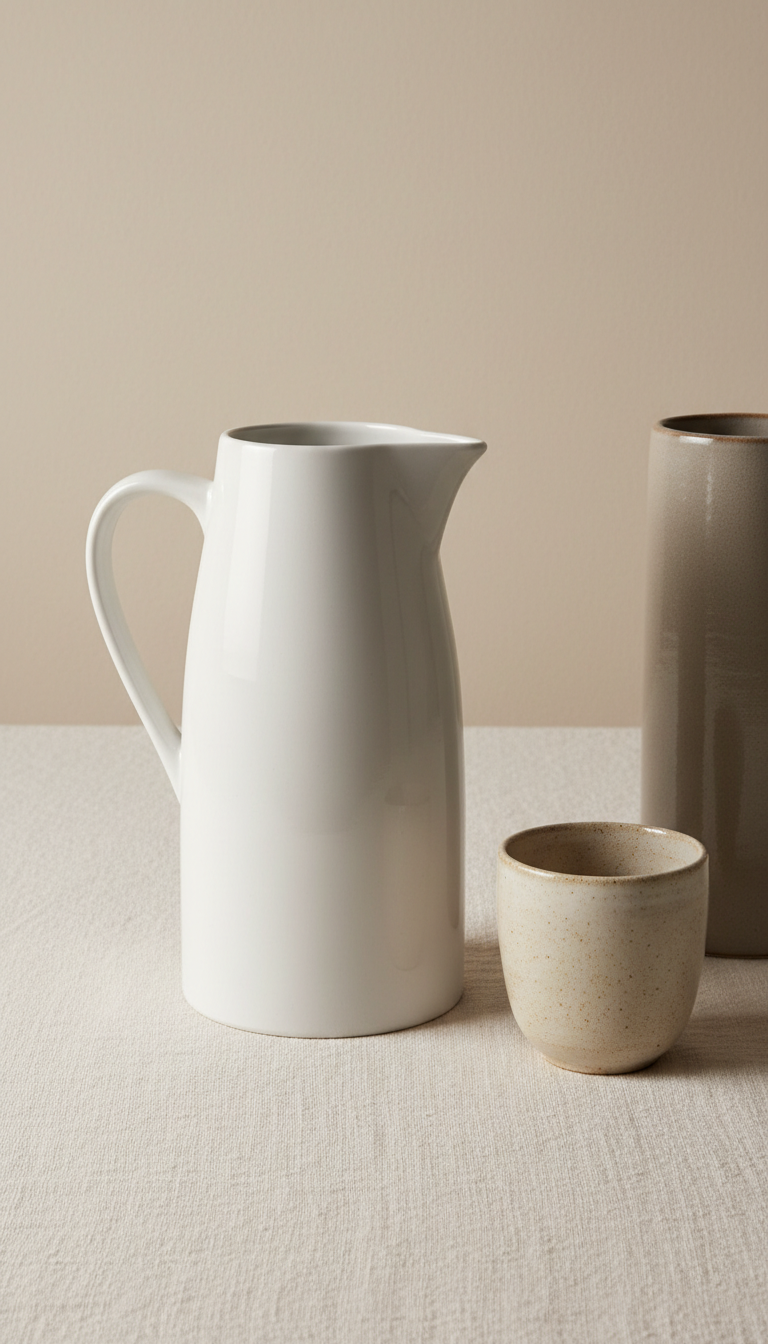 Sleek white ceramic pitcher